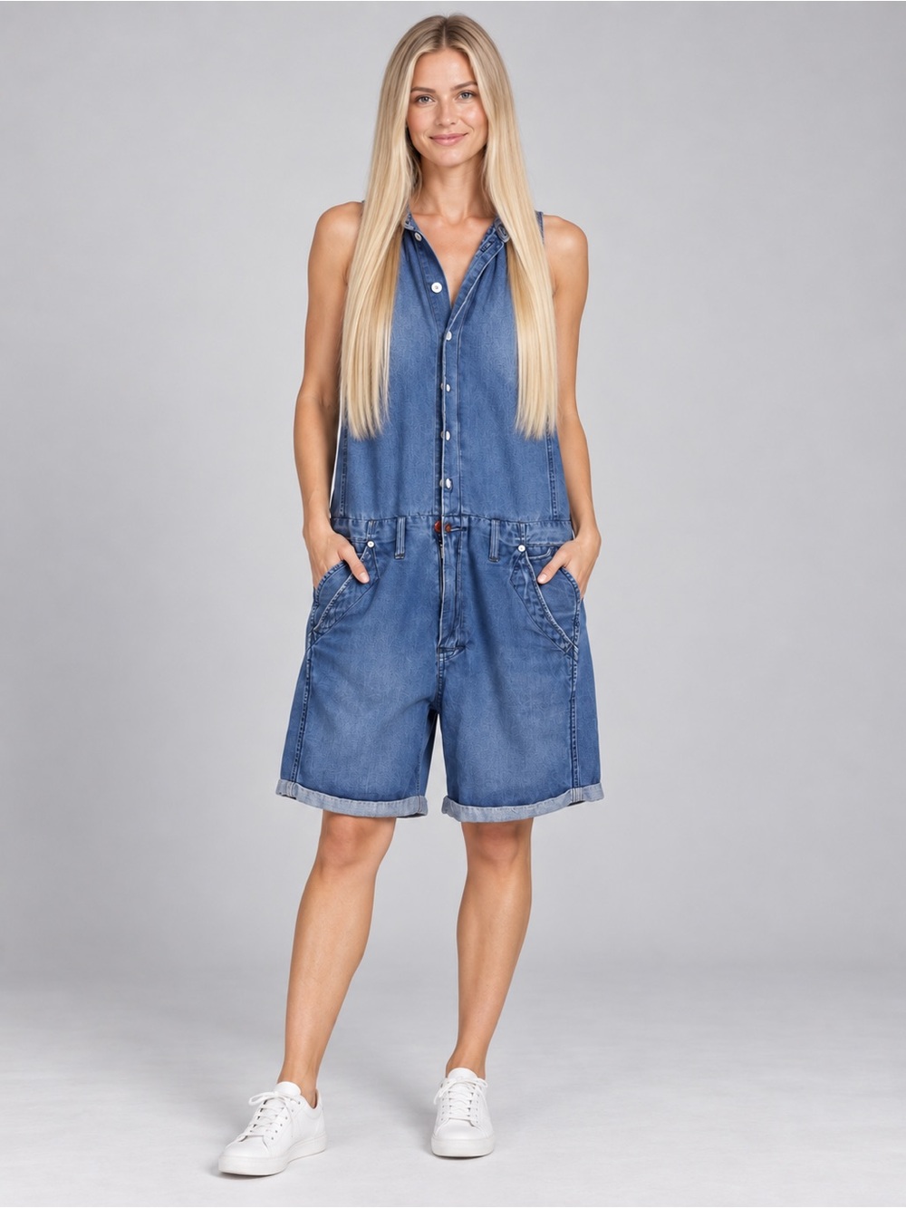 G-Star Sleeveless Denim One-Piece Romper in Blue